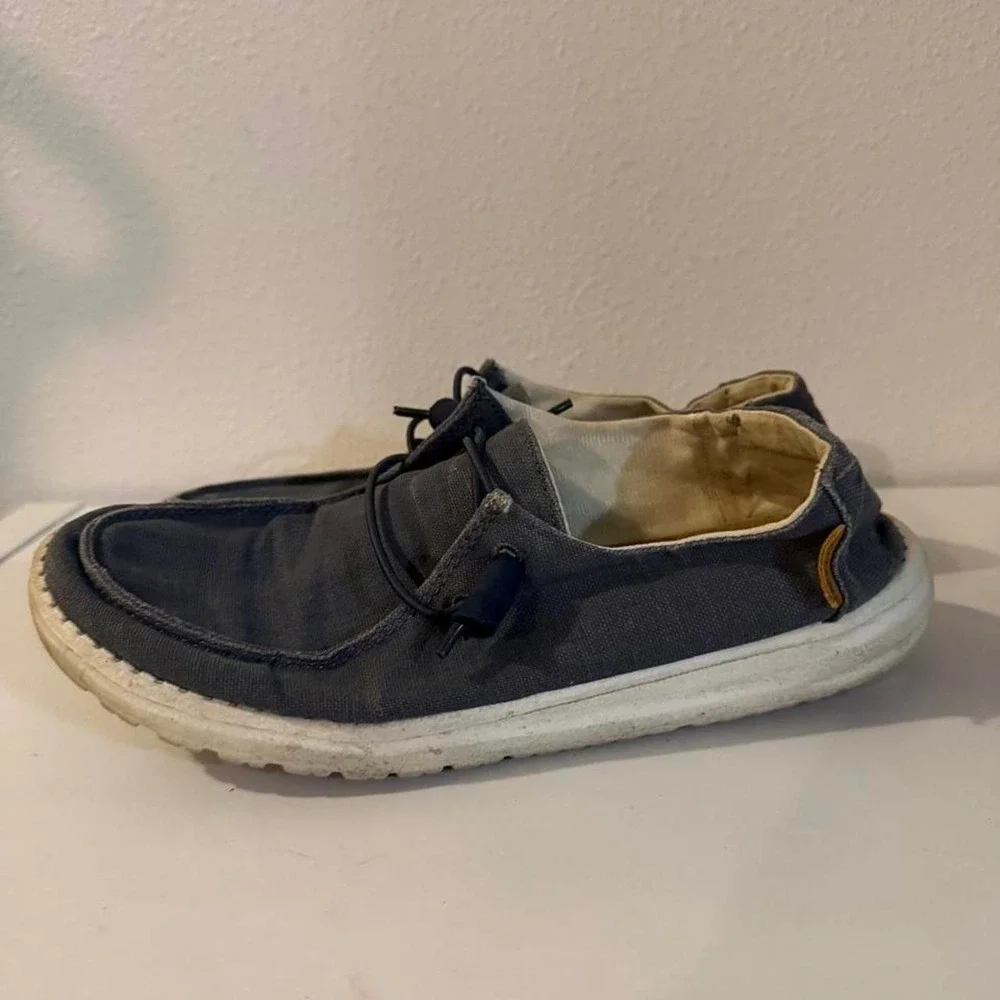 Hey Dude Wendy Chambray Navy White Canvas Slip On Loafers 121412526 Mens 9